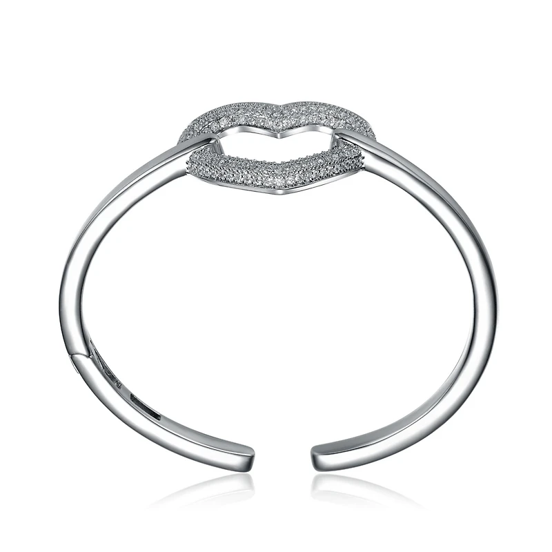 White Gold Plated Sterling Silver with Cubic Zirconia French Pave Heart Halo Bracelet