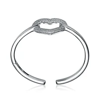 White Gold Plated Sterling Silver with Cubic Zirconia French Pave Heart Halo Bracelet