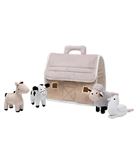 Lambs & Ivy Baby Farm Plush Barn with 4 Stuffed Animals Toy - Taupe/Gray/White