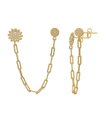 Macy's Cubic Zirconia Flower and Ball Stud Chain Dangling Earrings