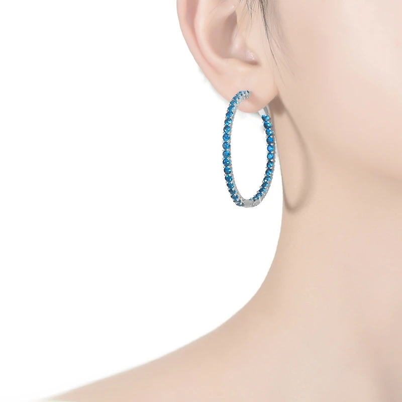 Rhodium Plated Cubic Zirconia Hoop Earrings