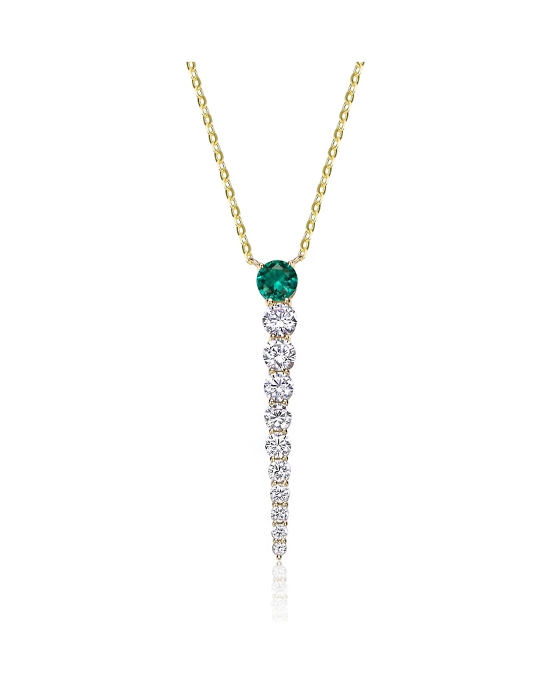 14k Yellow Gold Plated with Green & Cubic Zirconia Icicle Journey Pendant Layering Necklace Sterling Silver