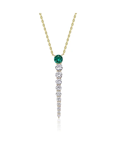 14k Yellow Gold Plated with Green & Cubic Zirconia Icicle Journey Pendant Layering Necklace Sterling Silver