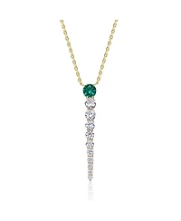 14k Yellow Gold Plated with Green & Cubic Zirconia Icicle Journey Pendant Layering Necklace Sterling Silver