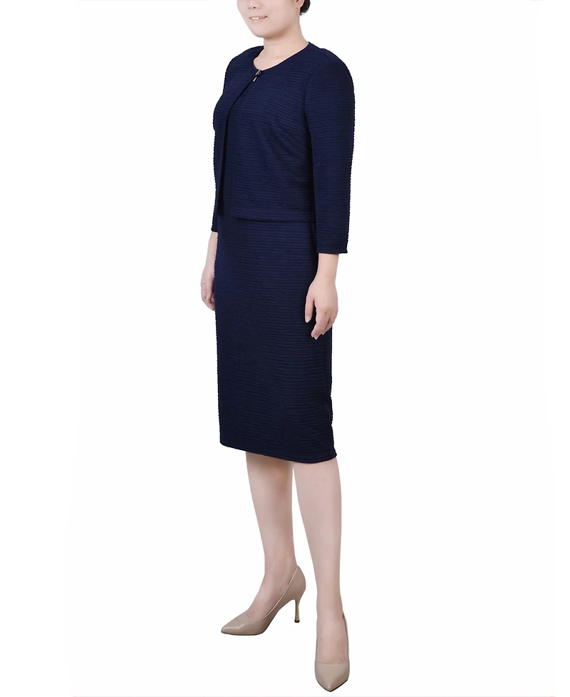 Ny Collection Women's Textured 3/4 Sleeve Two Piece Dress Set
