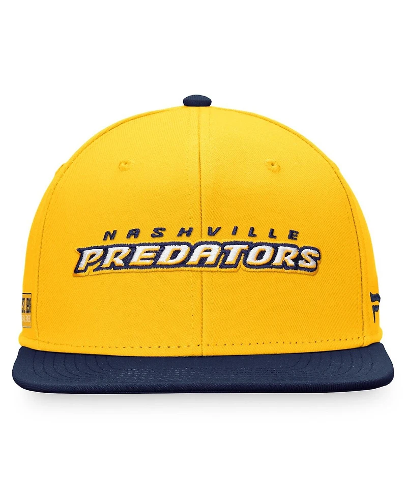 Men's Fanatics Gold, Navy Nashville Predators Iconic Color Blocked Snapback Hat