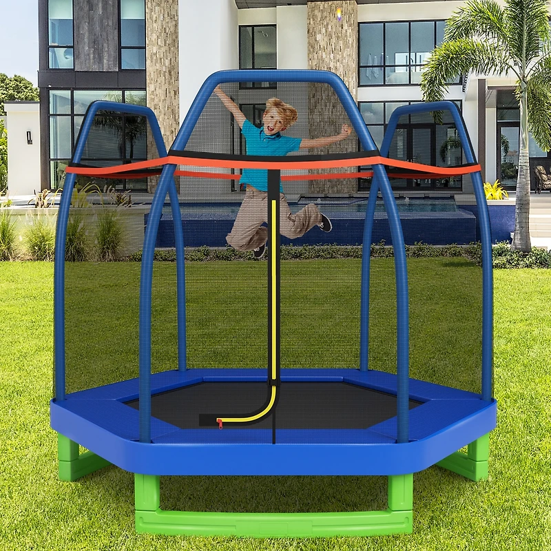 Costway 7FT Kids Trampoline W/Safety Enclosure Net Spring Pad
