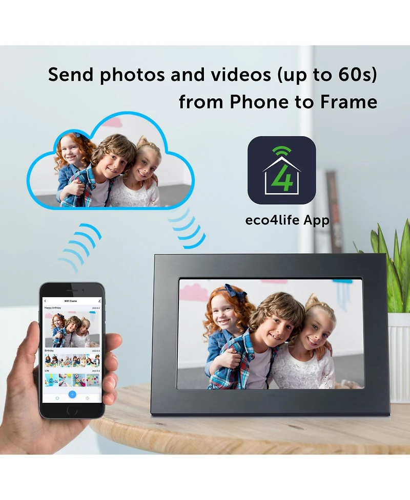 Eco4Life 10.1" WiFi Digital Photo Frame with Photos/Videos sharing – Elegant Metal Frame