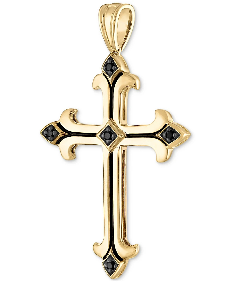 Esquire Men's Jewelry Black Cubic Zirconia Cross Pendant in 14k Gold-Plated Sterling Silver, Created for Macy's