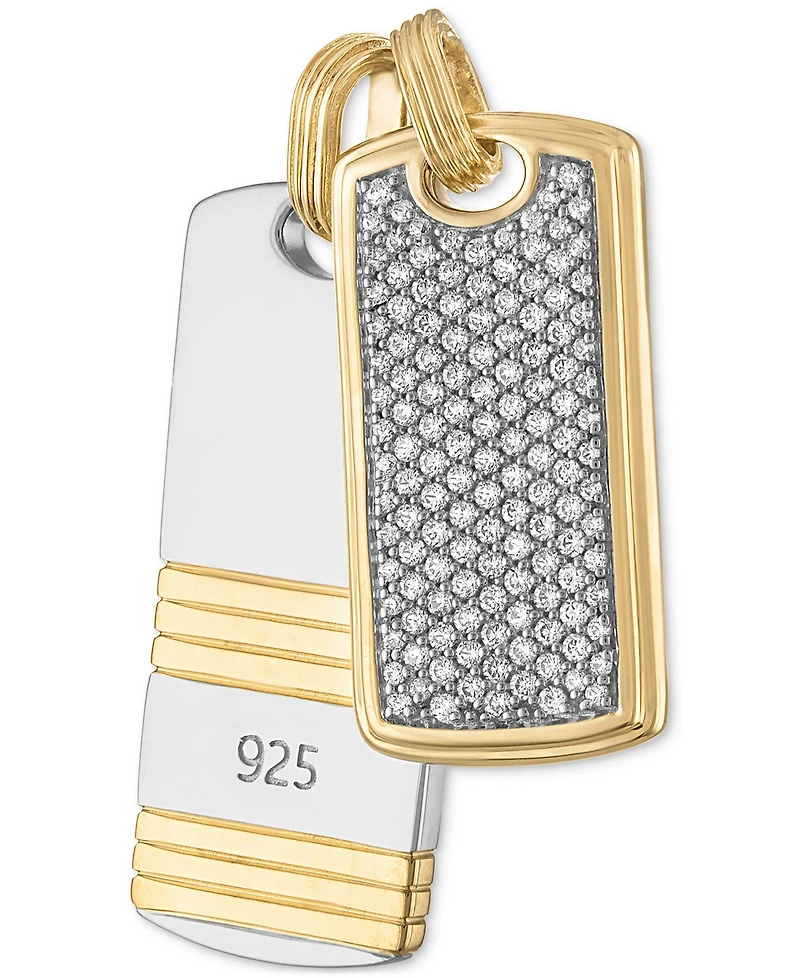 Esquire Men's Jewelry 2-Pc. Set Cubic Zirconia Pave & Ridged Dog Tag Pendants in Sterling Silver & 14k Gold-Plate, Created for Macy's