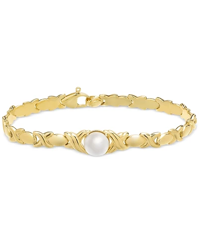 Cultured Freshwater Pearl (9mm) Link Bracelet in 14k Gold-Plated Sterling Silver