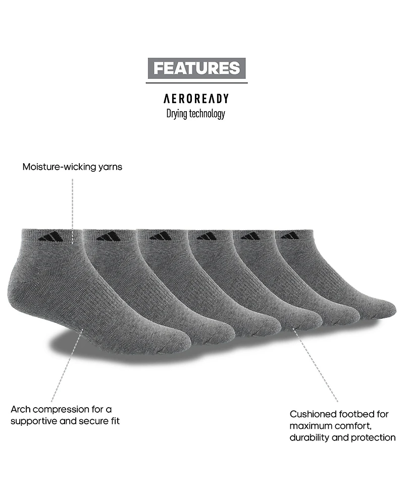 adidas Men's Cushioned Athletic 6-Pack Low Cut Socks