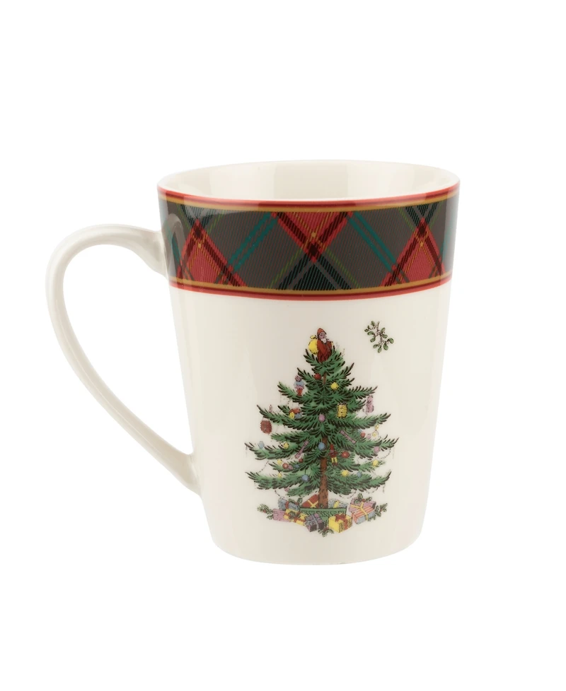 Spode Christmas Tree Tartan Mugs, Set of 4