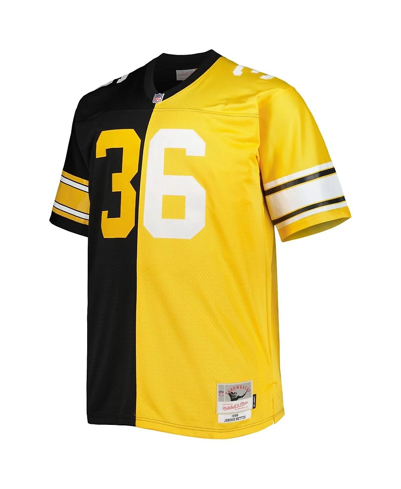 Men's Mitchell & Ness Jerome Bettis Black and Gold Pittsburgh Steelers Big and Tall Split Legacy Retired Player Replica Jersey