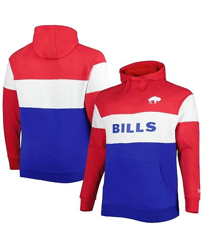 Men's New Era Royal Buffalo Bills Big and Tall Throwback Colorblock Fleece Raglan Pullover Hoodie