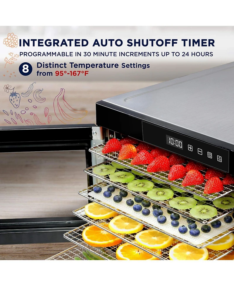 Ivation Stainless Steel Tray Food Dehydrator for Snacks & Jerky