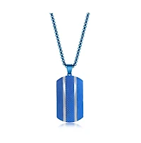 Mens Stainless Steel Blue Textured Silver Double Lined Dog Tag Necklace