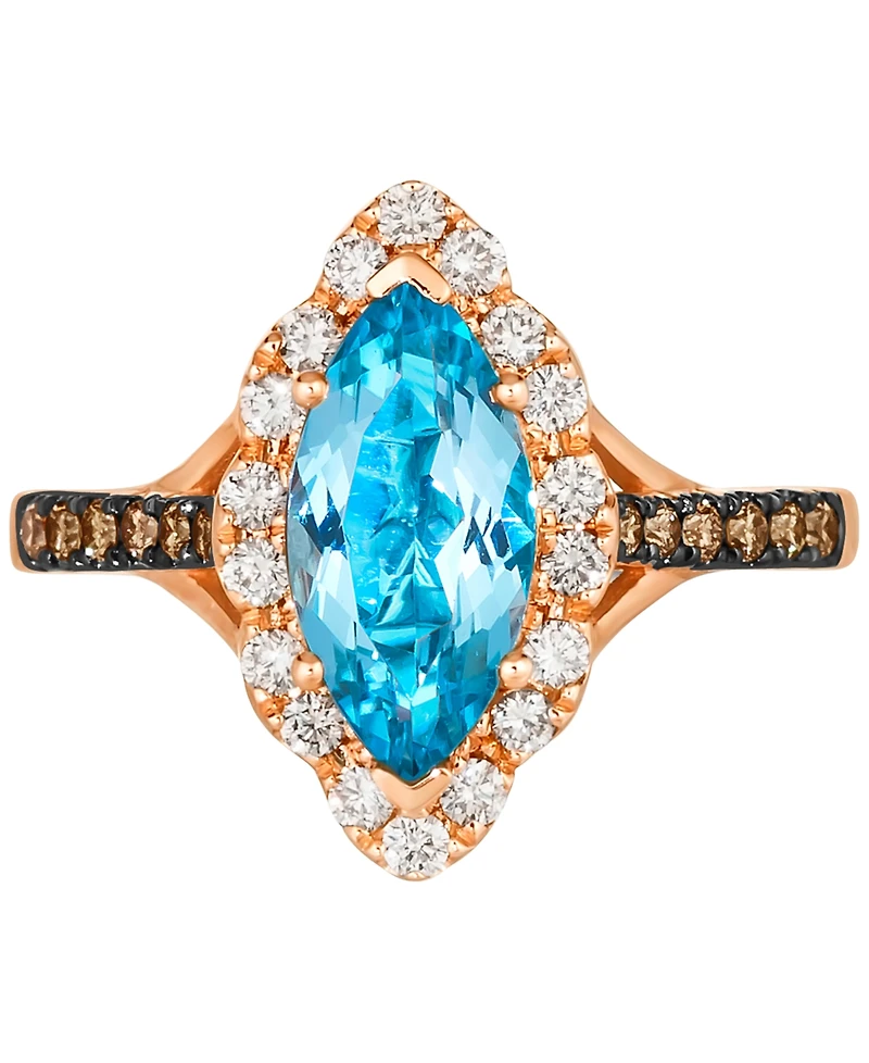 Le Vian Blue Topaz (1-3/4 ct. t.w.) & Diamond (1/2 ct. t.w.) Marquise Halo Ring in 14k Rose Gold
