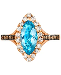 Le Vian Blue Topaz (1-3/4 ct. t.w.) & Diamond (1/2 ct. t.w.) Marquise Halo Ring in 14k Rose Gold