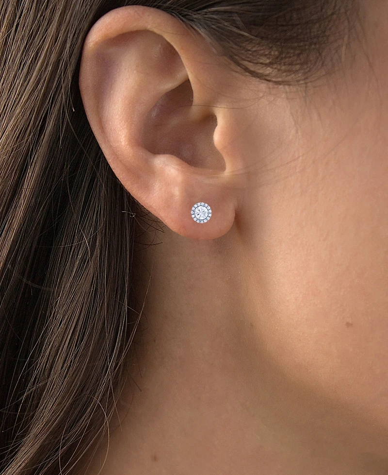 2-Pc. Set Lab-Grown Spinel (2 ct. t.w.) & Cubic Zirconia Halo Stud Three Stone Leverback Earrings Sterling Silver (Also Green