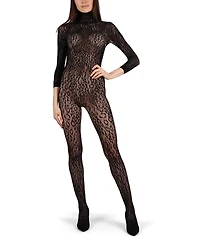 MeMoi Women's Wild Leopard Long Sleeve Seamless Body Stocking