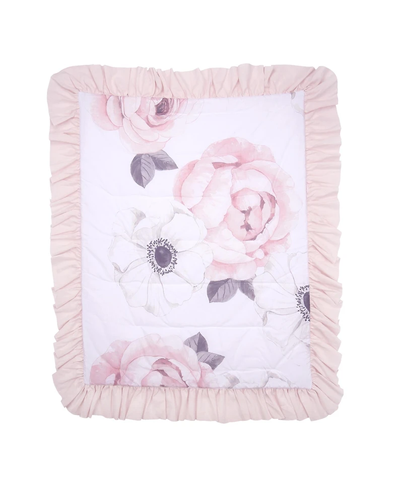 Lambs & Ivy Floral Garden Watercolor/Pink Linen 5-Piece Baby Crib Bedding Set