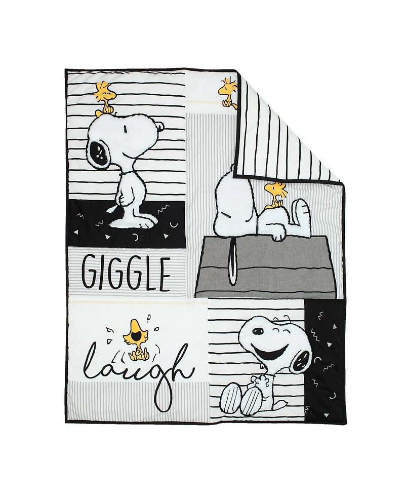 Lambs & Ivy Classic Snoopy White/Black/Gray 3-Piece Baby Crib Bedding Set