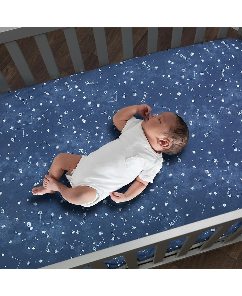 Lambs & Ivy Sky Rocket Blue Stars/Galaxy/Space 100% Cotton Fitted Crib Sheet