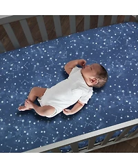 Lambs & Ivy Sky Rocket Blue Stars/Galaxy/Space 100% Cotton Fitted Crib Sheet
