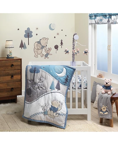 Lambs & Ivy Disney Baby Forever Pooh Blue/Gray 3-Piece Mini Crib Bedding Set