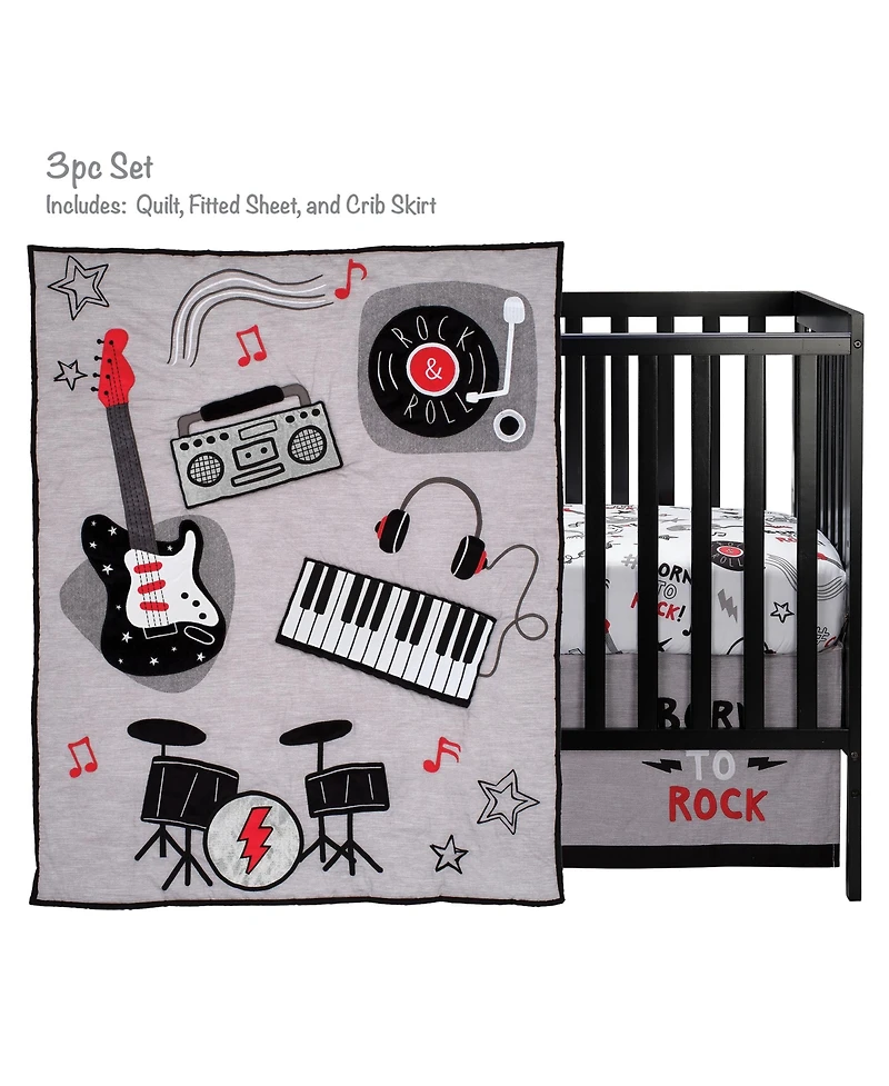 Lambs & Ivy Rock Star Musical Instruments 3-Piece Baby Crib Bedding Set - Gray