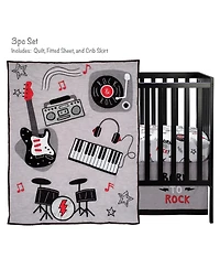 Lambs & Ivy Rock Star Musical Instruments 3-Piece Baby Crib Bedding Set - Gray