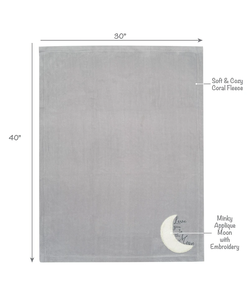Lambs & Ivy Goodnight Moon Gray Appliqued and Embroidered Fleece Baby Blanket