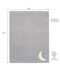 Lambs & Ivy Goodnight Moon Gray Appliqued and Embroidered Fleece Baby Blanket