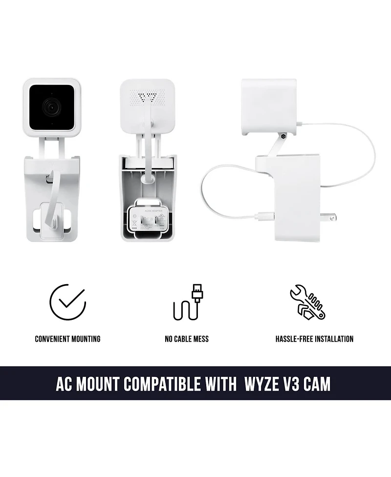Wasserstein Ac Outlet Wall Mount Compatible with Wyze Cam V3 - Reliable Mounting Alternative for Your Cameras (White)
