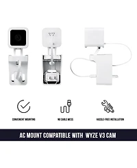 Wasserstein Ac Outlet Wall Mount Compatible with Wyze Cam V3 - Reliable Mounting Alternative for Your Cameras (White)