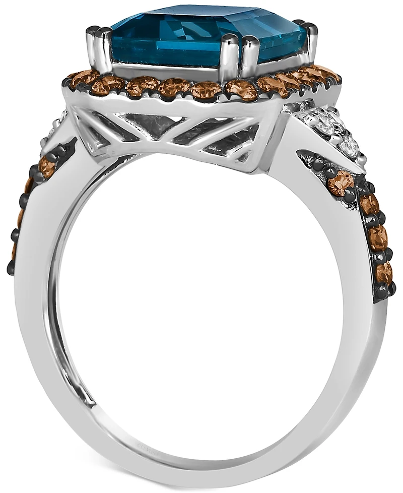 Le Vian Couture Deep Sea Blue Topaz (5 ct. t.w.), Chocolate Diamonds (3/4 ct. t.w.) & Nude Diamonds (1/10 ct. t.w.) Square Halo Ring in Platinum