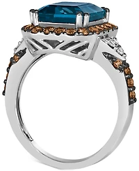 Le Vian Couture Deep Sea Blue Topaz (5 ct. t.w.), Chocolate Diamonds (3/4 ct. t.w.) & Nude Diamonds (1/10 ct. t.w.) Square Halo Ring in Platinum