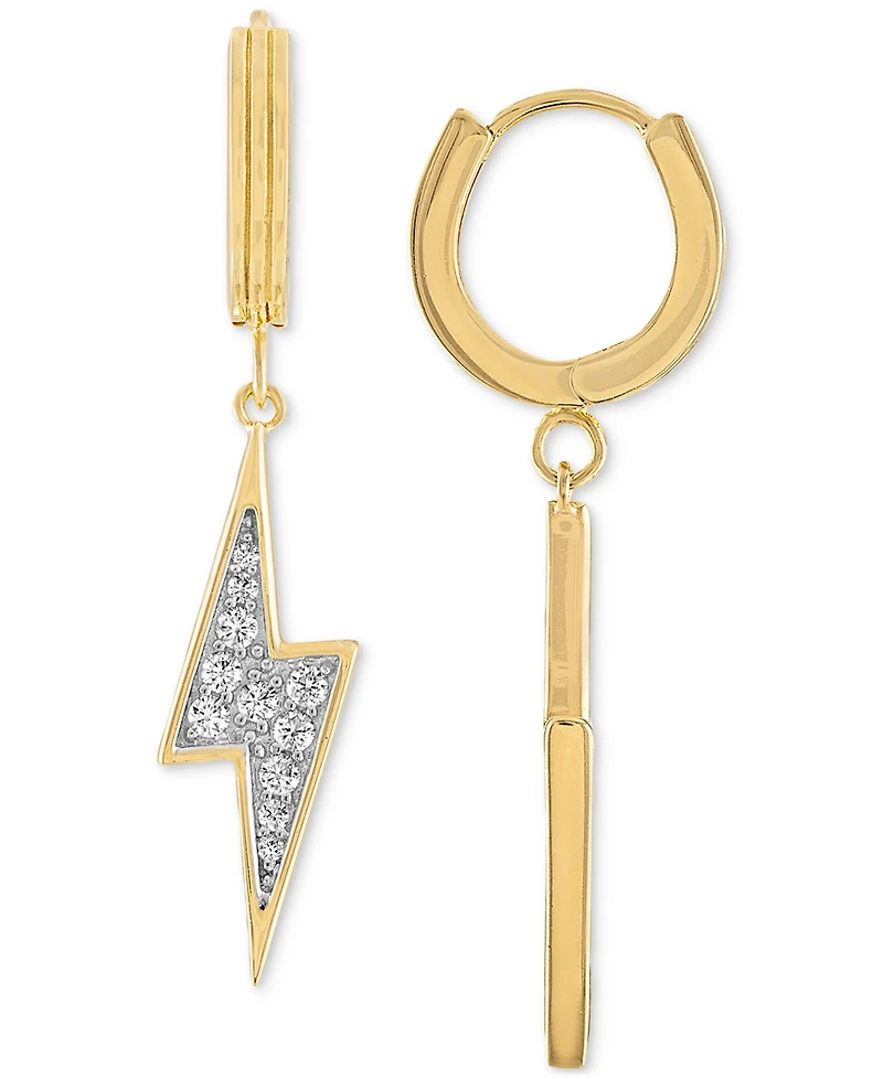 Esquire Men's Jewelry Cubic Zirconia Lightning Bolt Drop Earrings in 14k Gold-Plated Sterling Silver, Created for Macy's