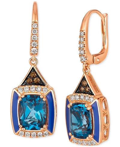 Le Vian Deep Sea Blue Topaz (4-1/2 ct. t.w.), Nude Diamonds (1/3 ct. t.w.) & Chocolate Diamonds (1/10 ct. t.w.) Drop Earrings in 14k Rose Gold