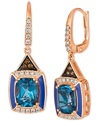 Le Vian Deep Sea Blue Topaz (4-1/2 ct. t.w.), Nude Diamonds (1/3 ct. t.w.) & Chocolate Diamonds (1/10 ct. t.w.) Drop Earrings in 14k Rose Gold