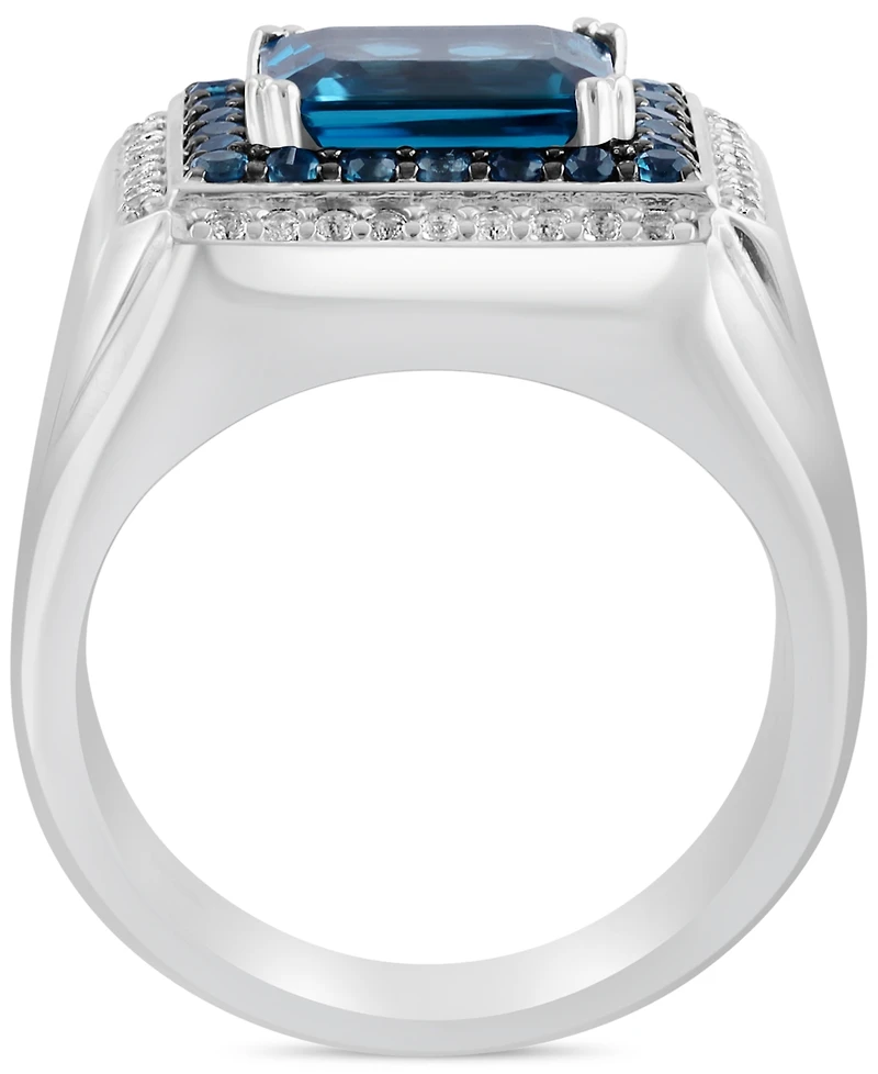 Effy Men's London Blue Topaz (4-1/2 ct. t.w.) & White Topaz (1/3 ct. t.w.) Rectangular Halo Ring in Sterling Silver