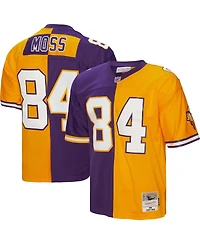 Men's Mitchell & Ness Randy Moss Purple and Gold Minnesota Vikings 1998 Split Legacy Replica Jersey
