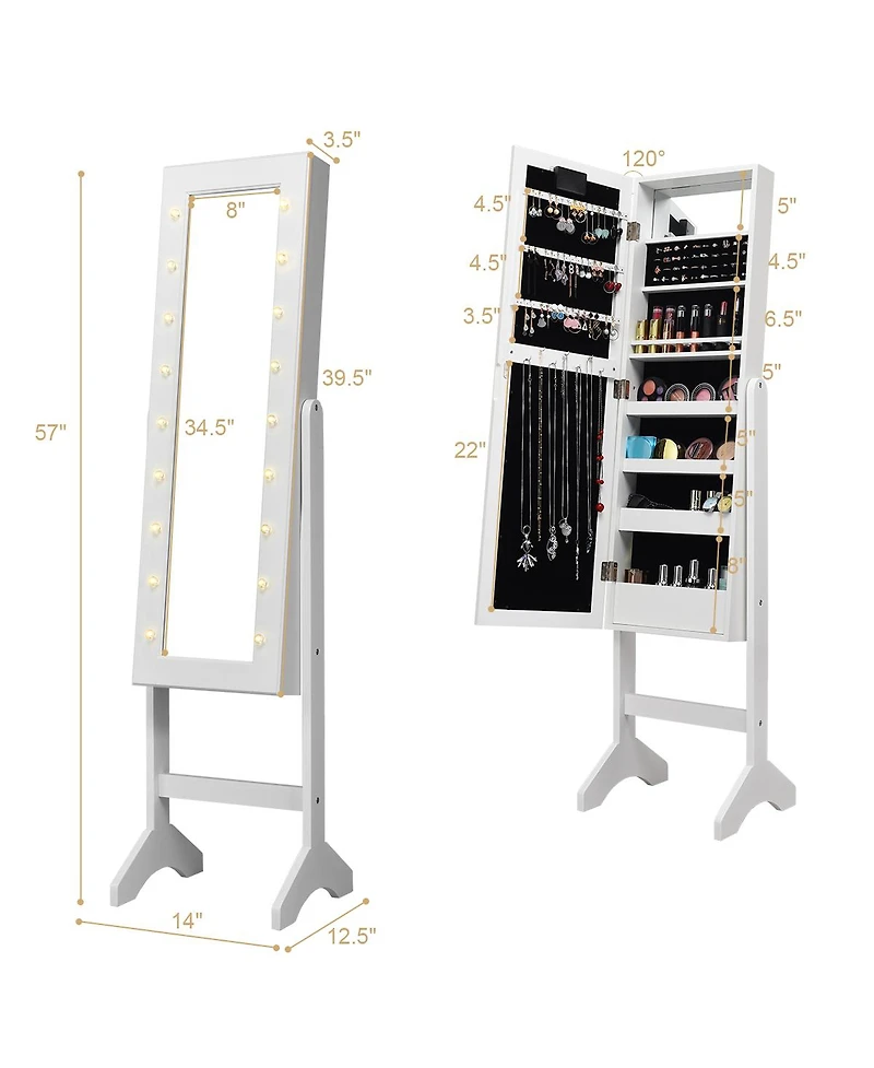 Costway Mirrored Jewelry Cabinet Organizer w/18 Led lights