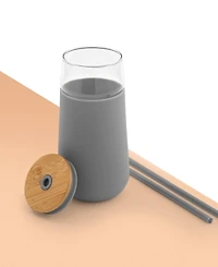 JoyJolt Glass Tumbler with 1 Straws Non Slip Silicone Sleeve Set, 20oz