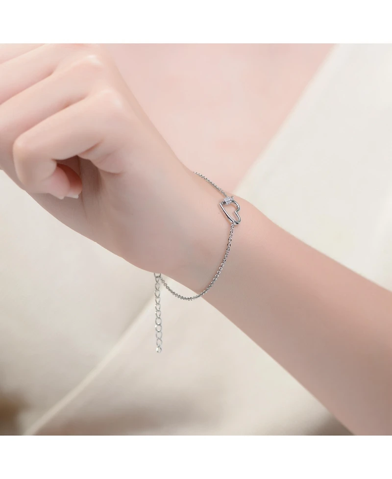 White Gold Plated Cubic Zirconia Heart Adjustable Bracelet