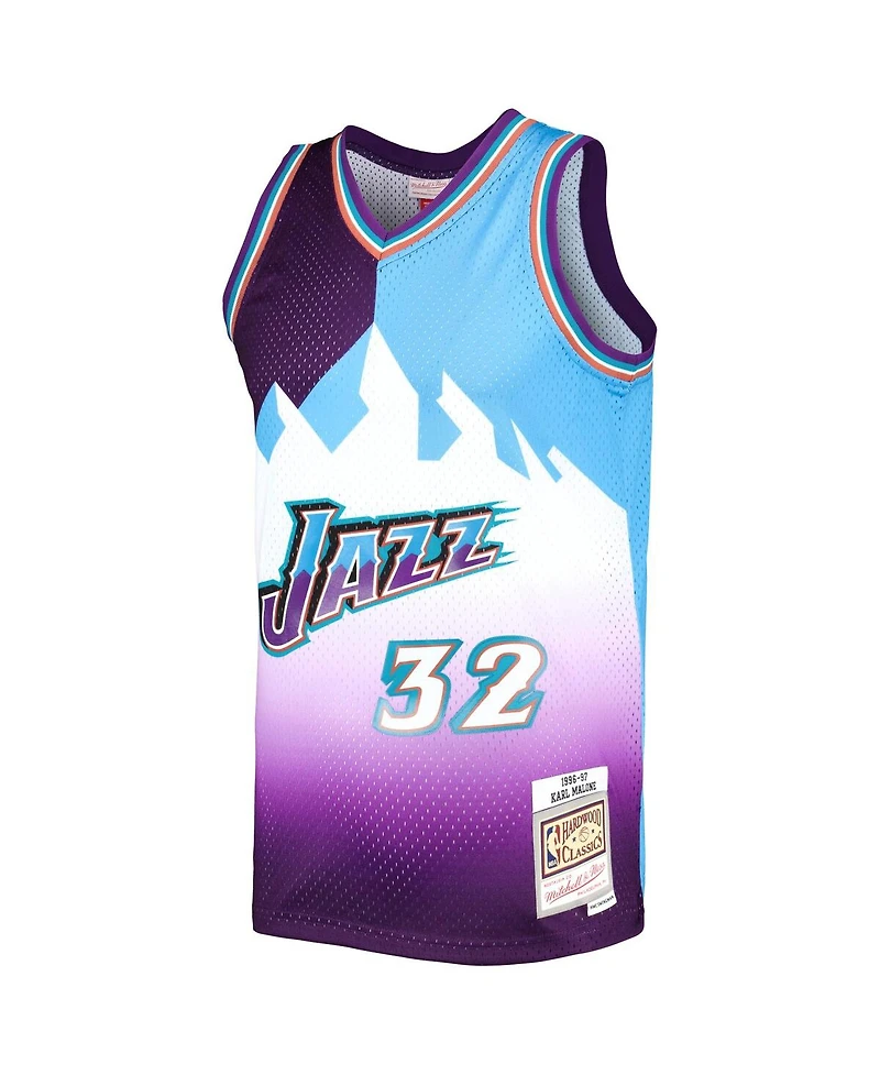 Men's Mitchell & Ness Karl Malone Purple, Turquoise Utah Jazz Hardwood Classics 1996-97 Split Swingman Jersey