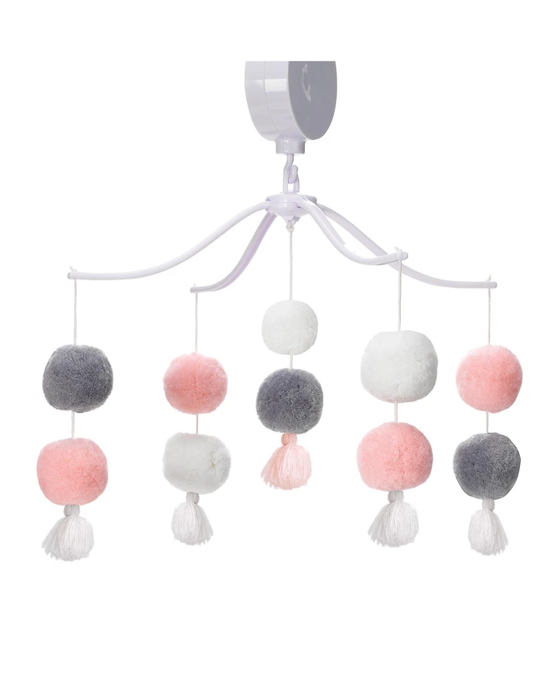 Bedtime Originals Blossom Pink/Gray Pom Pom Musical Baby Crib Mobile Soother Toy