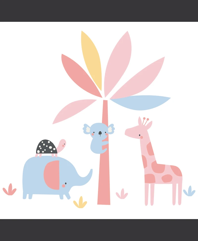Lambs & Ivy Snuggle Jungle Pastel Safari Elephant/Giraffe/Tree Wall Decals