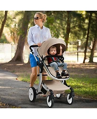 Costway Baby Folding Aluminum Bassinet Reversible Stroller